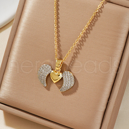 Elegant Fashion Brass Inlaid Cubic Zirconia Heart Wing Two-tone Necklace SS1837-1