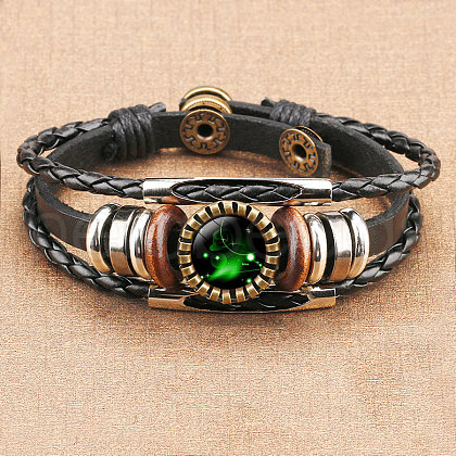 12 Constellations PU Leather Multi-strand Bracelets for Men Women WG878A3-02-1