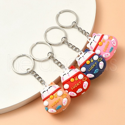4Pcs PVC Cartoon Lucky Cat Doll Pendant Keychain KEYC-YW0001-10-1