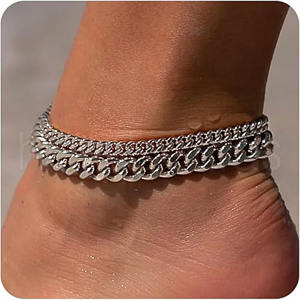 Aluminium Twisted Chain Double Layer Anklets WG33CC1-02-1