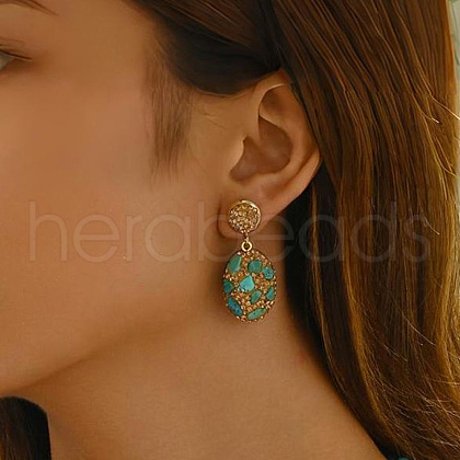 Vintage Natural Turquoise Dangle Stud Earrings RA9343-1