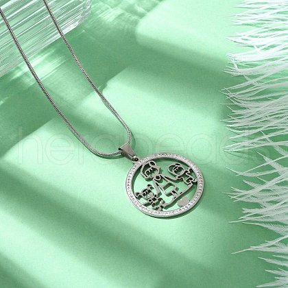 304 Stainless Steel Crystal Rhinestone Ring with Family Pendant Necklaces for Mother's Day Gift NJEW-P327-04P-A-1