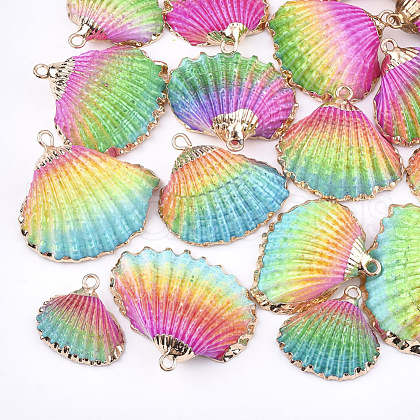 Spray Paint & Electroplate Sea Shell Pendants SSHEL-S262-07C-1