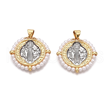 Brass with ABS Imitation Pearl Pendants KK-T070-17G-1