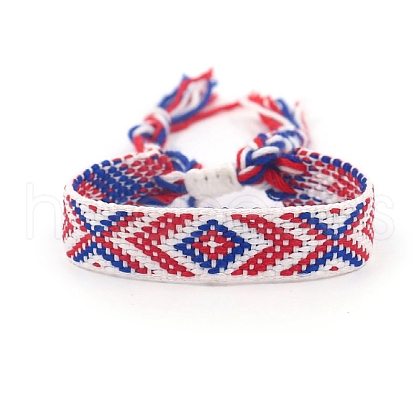 Ethnic Style Polyester Flat with Rhombus Cord Bracelets for Women PW-WG4378C-03-1