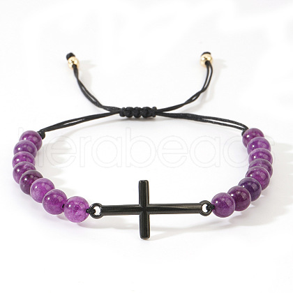 Natural Amethyst Round Bead Braided Bead Bracelets FL7803-6-1