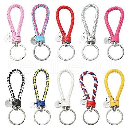 10Pcs 10 Colors PU Leather Knitting Keychains KEYC-YW0001-21-1
