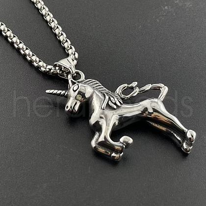 Unicorn Horse Stainless Steel Pendant Punk Hip-hop Necklaces JA5875-1