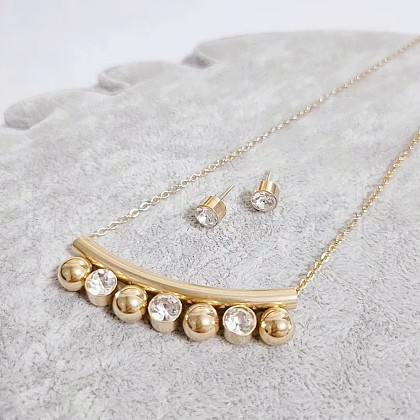 304 Stainless Steel Rhinestone Stud Earrings & Pendant Necklaces Sets FS-WG95951-12-1