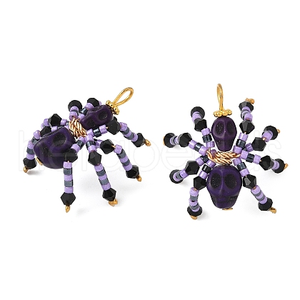 Halloween Theme Dyed Synthetic Turquoise & Glass Seed Beads Pendants PALLOY-MZ00774-06-1