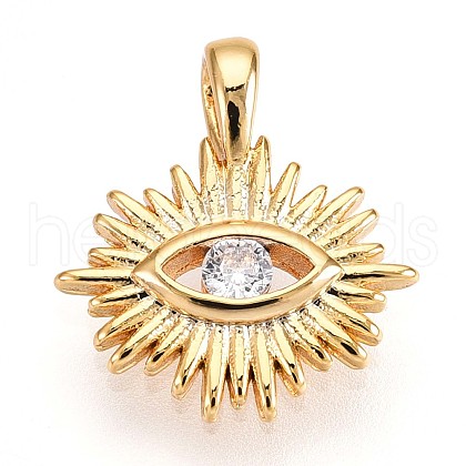 Brass Micro Pave Clear Cubic Zirconia Pendants KK-T075-27G-1