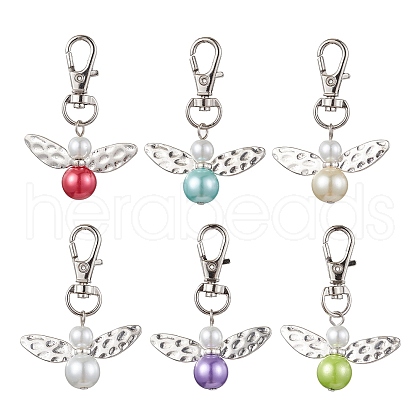 Glass Pearl Beads with Alloy Pendants HJEW-JM01812-1
