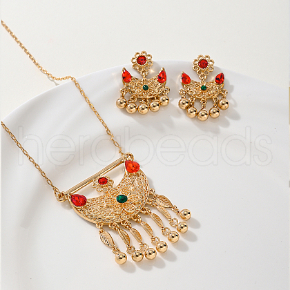 Alloy Cubic Zirconia Crescent Moon Tassel Earrings & Necklaces Sets for Women RD7922-1