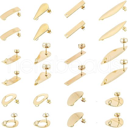 Unicraftale 24Pcs 6 Style 304 Stainless Steel Stud Earring Findings STAS-UN0022-80-1
