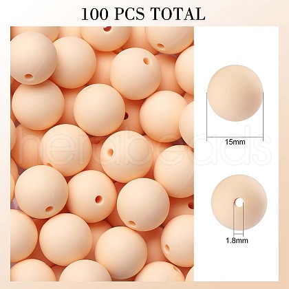 100Pcs Silicone Beads Round Rubber Bead 15MM Loose Spacer Beads for DIY Supplies Jewelry Keychain Making JX449A-1