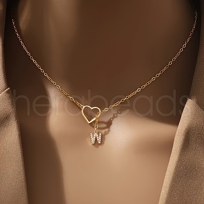 Heart Letter Brass Micro Pave Clear Cubic Zirconia Initial Lariat Necklaces FS-WG6D374-23-1