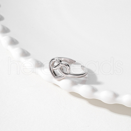 925 Sterling Silver Hollow Heart Adjustable Cuff Open Rings for Women IH8373-2-1