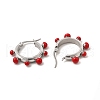 Red Enamel Round Beaded Hoop Earrings EJEW-P219-14P-2