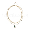 Green Glass Rectangle Charms Triple Layer Necklace NJEW-C036-08G-1