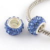 Polymer Clay Rhinestone European Large Hole Beads with Silver Color Plated Brass Cores X-FPDL-R002-08-1