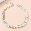 2Pcs Flower Glass Seed Beaded with Plastic Pearl Beaded Necklace Sets for Women FS-WGE85A7-22-1