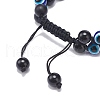 Natural Black Agate(Dyed) & Eyeless Obsidian & Resin Evil Eye Braided Bead Bracelet BJEW-JB08840-03-5