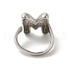 Letter Brass Micro Pave Clear Cubic Zirconia Open Cuff Ring for Women RJEW-N046-03M-P-3