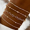 5Pcs 5 Styles Alloy Box Chain & Figaro Chain & Heart Link Chain & Ball Chain & Cable Chain Bracelets for Women WG8BA68-02-1