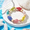 Beach Tortoise Handmade Procelain & Wood Round Beaded Stretch Bracelets BJEW-JB10299-02-2