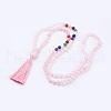 Natural Rose Quartz Tassel Pendant Necklaces NJEW-P193-A03-1