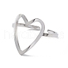 Hollow Out Heart 304 Stainless Steel Open Cuff Ring for Women RJEW-E073-07P-2