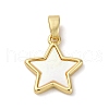 Brass Pave Natural White Shell Star Charms KK-P308-02G-1