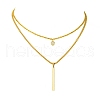 Double Layers Iron & Brass Cubic Zirconia & 304 Stainless Steel Pendant Necklaces NJEW-JN04924-1
