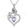 Rhodium Plated 925 Sterling Silver Pave Cubic Zirconia Rose Heart Birthstone Pendant Cable Chain Necklaces PW-WGEE50C-06-1