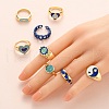 9Pcs 9 Style Alloy Enamel Signet Finger Rings and Cuff Rings Set RJEW-LS0001-58-6