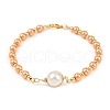 Glass Pearl Round Beaded Link Bracelets for Women BJEW-JB11975-02-2
