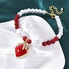 Strawberry Brass Micro Pave Clear Cubic Zirconia Charm Bracelets BJEW-G740-04G-2
