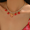 Sweetheart Design Brass Pave Clear Cubic Zirconia Tennis Chain Strawberry Banana Pendant Bib Necklaces for Women GI1549-2