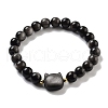 Round & Cat Head Natural Obsidian Beaded Stretch Bracelets for Women BJEW-K251-03F-2
