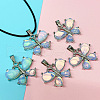 Butterfly Alloy Pave Opalite Pendant Imitation Leather Cord Necklaces FS-WG1163A-06-1
