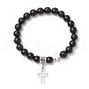 Natural Obsidian Round Bead Stretch Bracelets BJEW-JB11599-01-2