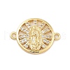 Rack Plating Brass Micro Pave Clear Cubic Zirconia Flat Round Connector Charms KK-C063-20G-1