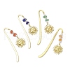 Natural Red Aventurine & Green Aventurine & South Red Agate & Sunstone Chips & Brass Sun Charms Bookmarks AJEW-JK00370-2