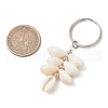 Natural Cowrie Shell Beads with Iron Split Key Rings & Brass Beads Keychain KEYC-JKC01210-3
