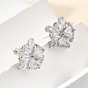 Flower Brass Micro Pave Clear Cubic Zirconia Stud Earrings & Pendant Necklaces Sets SJEW-Z002-04P-3