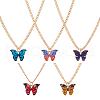 ANATTASOUL 5Pcs 5 Colors Butterfly Alloy Enamel Boho Pendant Necklaces for Women NJEW-AN0001-80-1