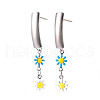 Rectangle with Flower Enamel Long Dangle Stud Earrings EJEW-N049-06B-2