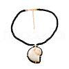 Summer Alloy Pave Resin Shell Shaped Pendant Black Polycotton Cord Necklaces FS-WG37484-01-2