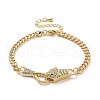 Cubic Zirconia Leopard Link Bracelet Brass Curb Chains for Women BJEW-G664-01G-05-1