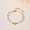 Fashionable Cross Brass Crystal Rhinestone & Imitation Pearl Braided Bead Bracelets for Women DV0214-1-1